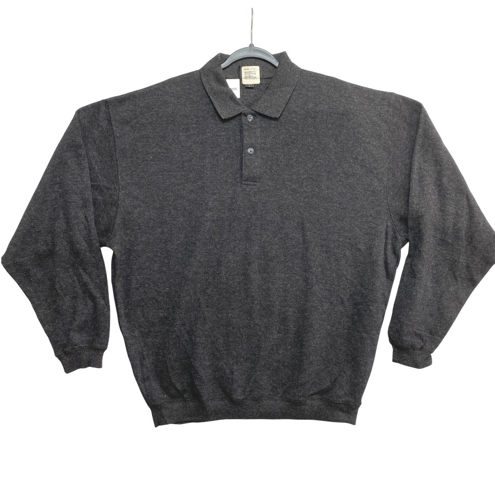 Ashworth Polo Sweatshirt Mens Large Charcoal Gray Long Sleeve Cotton Blend
